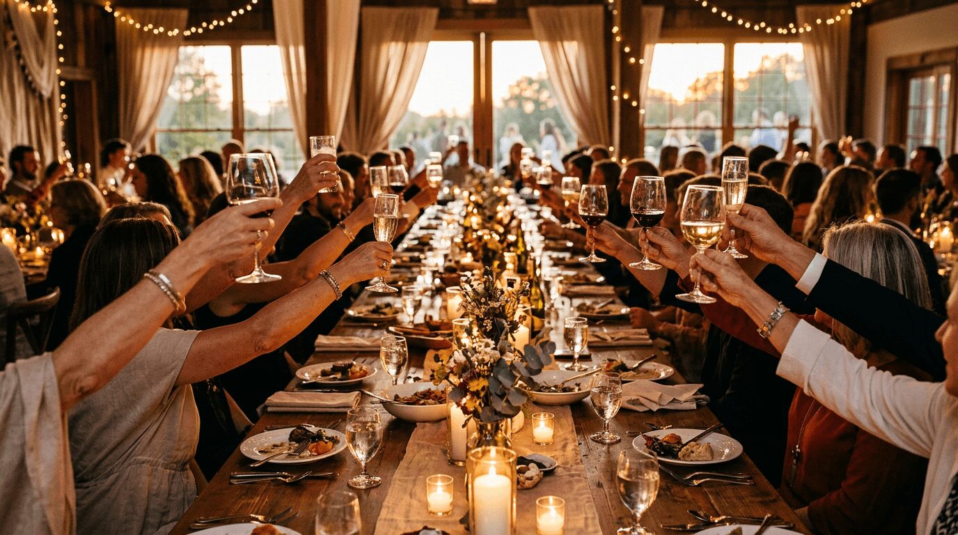 Gala dinner with candles and stage lights